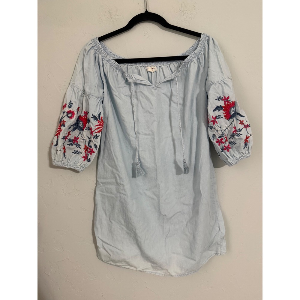 Aeropostale Womens Light Blue Floral Embroidered Off Shoulder Bohoβ Mini Dress S
